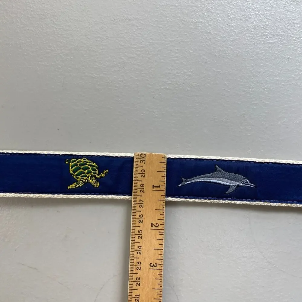 Canterbury Belt Men 30 Woven Embroidered Canvas Nautical Tropical Sea Life Brown